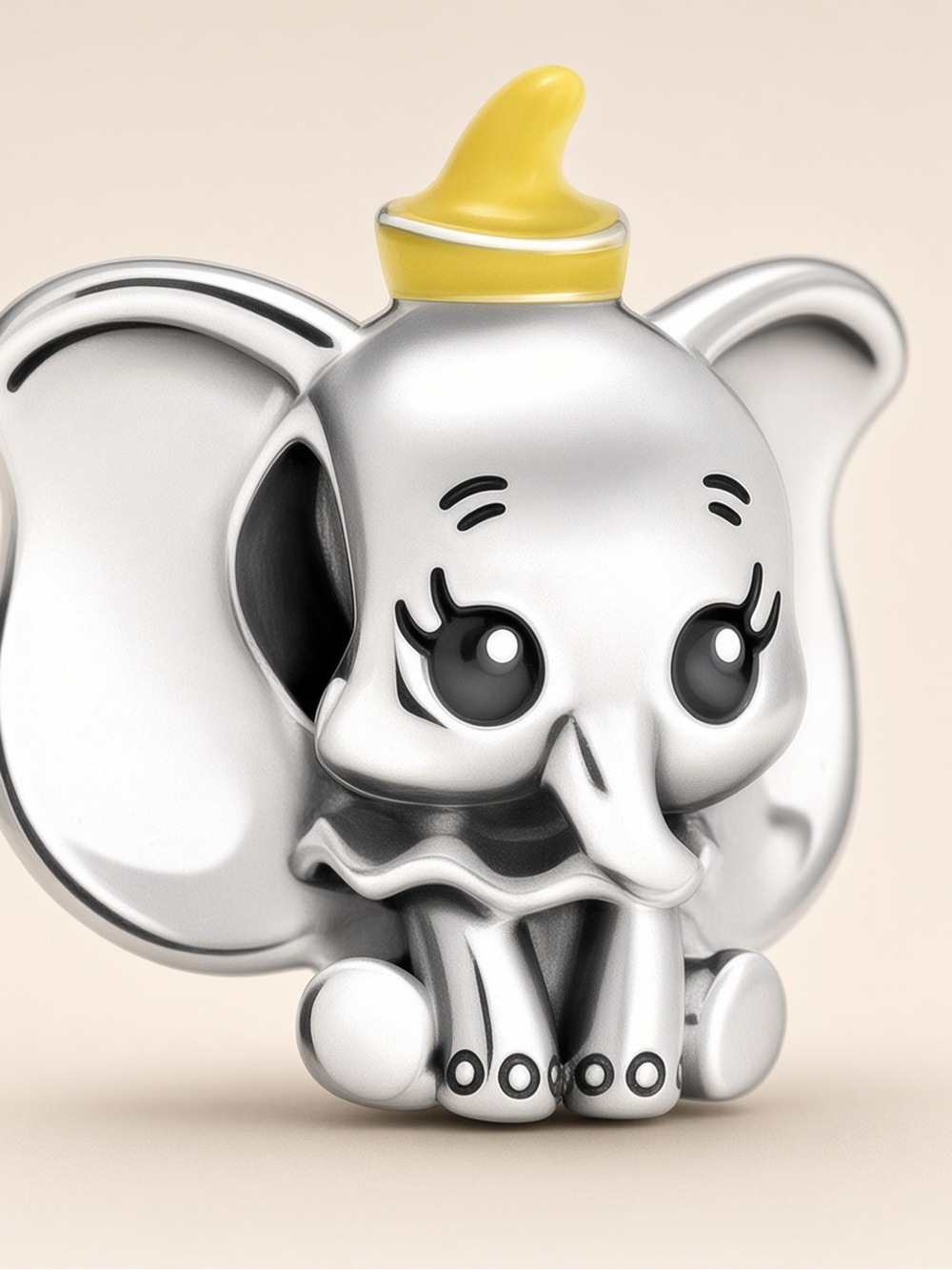 Silver Elephant  Charm with Yellow Hat